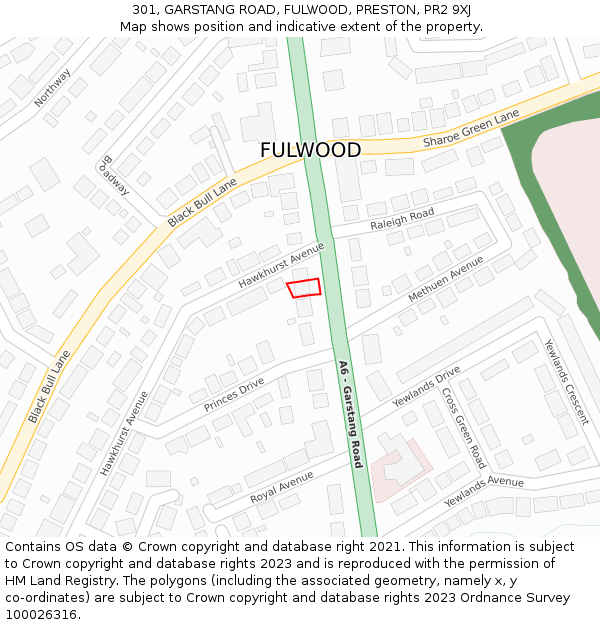 301, GARSTANG ROAD, FULWOOD, PRESTON, PR2 9XJ: Location map and indicative extent of plot