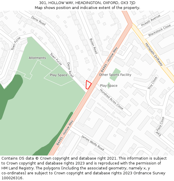 301, HOLLOW WAY, HEADINGTON, OXFORD, OX3 7JD: Location map and indicative extent of plot
