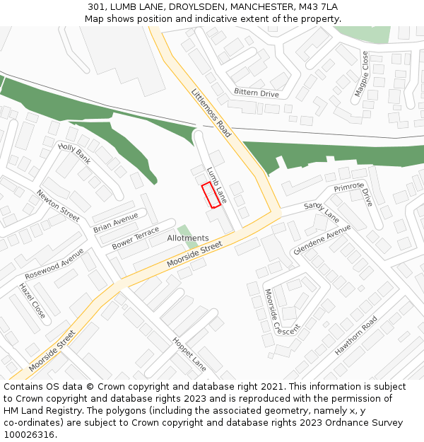 301, LUMB LANE, DROYLSDEN, MANCHESTER, M43 7LA: Location map and indicative extent of plot