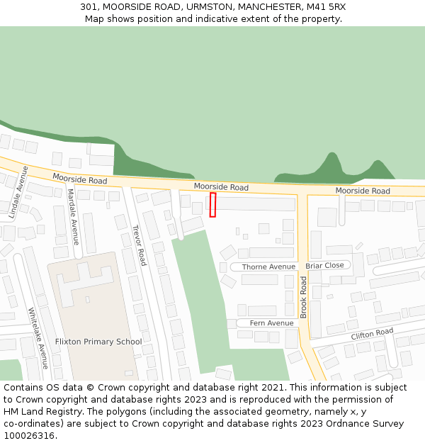 301, MOORSIDE ROAD, URMSTON, MANCHESTER, M41 5RX: Location map and indicative extent of plot