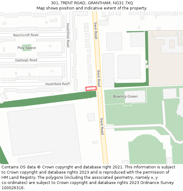 301, TRENT ROAD, GRANTHAM, NG31 7XQ: Location map and indicative extent of plot