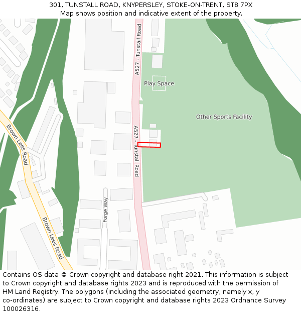 301, TUNSTALL ROAD, KNYPERSLEY, STOKE-ON-TRENT, ST8 7PX: Location map and indicative extent of plot