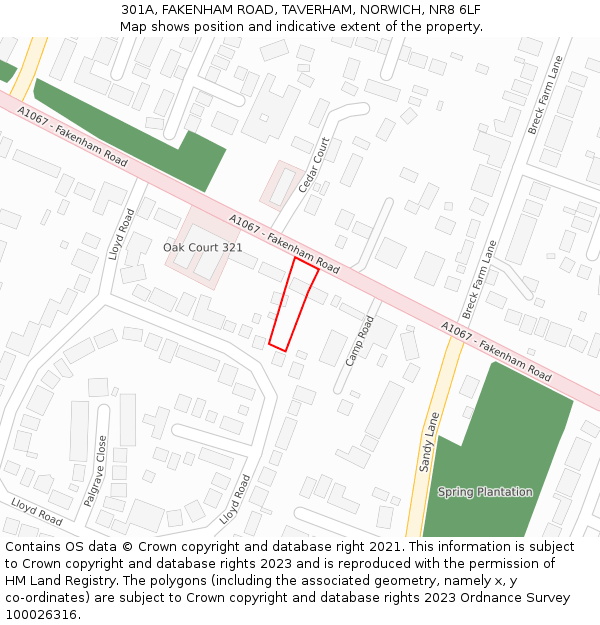 301A, FAKENHAM ROAD, TAVERHAM, NORWICH, NR8 6LF: Location map and indicative extent of plot