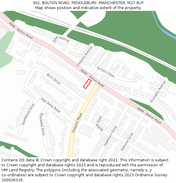 302, BOLTON ROAD, PENDLEBURY, MANCHESTER, M27 8UY: Location map and indicative extent of plot