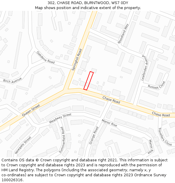 302, CHASE ROAD, BURNTWOOD, WS7 0DY: Location map and indicative extent of plot