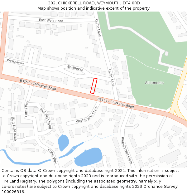 302, CHICKERELL ROAD, WEYMOUTH, DT4 0RD: Location map and indicative extent of plot