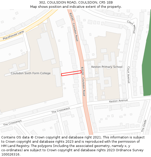 302, COULSDON ROAD, COULSDON, CR5 1EB: Location map and indicative extent of plot