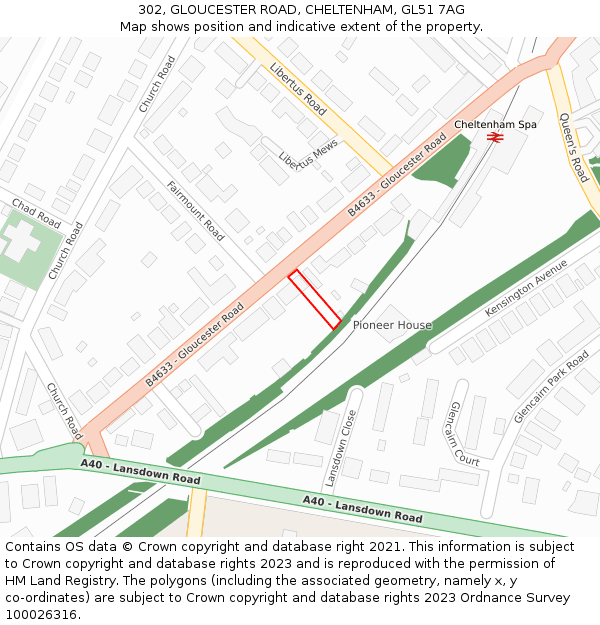 302, GLOUCESTER ROAD, CHELTENHAM, GL51 7AG: Location map and indicative extent of plot
