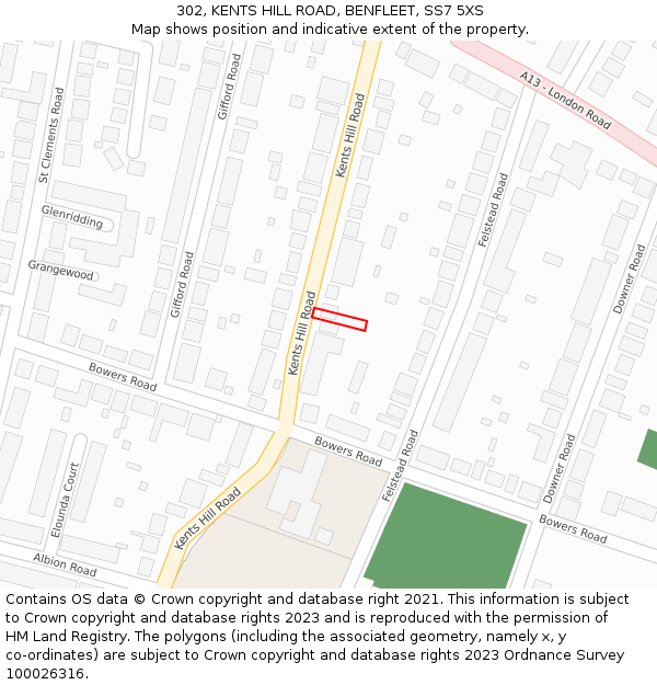 302, KENTS HILL ROAD, BENFLEET, SS7 5XS: Location map and indicative extent of plot