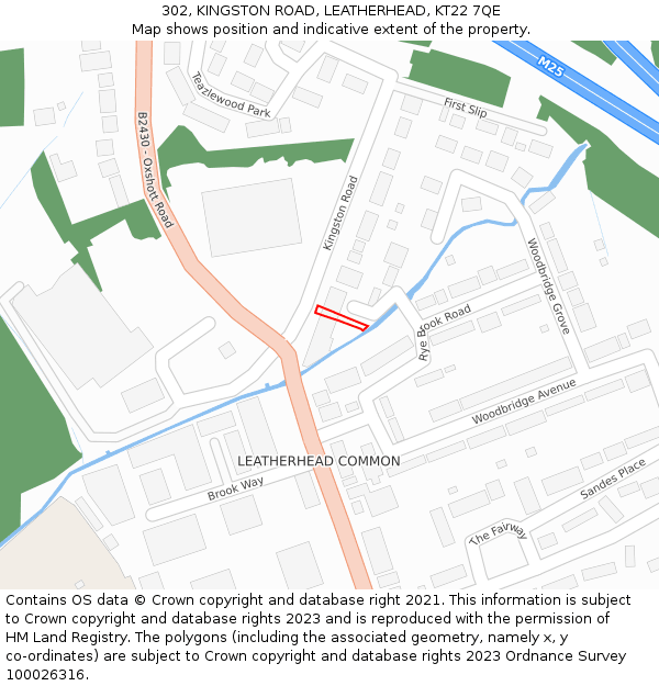 302, KINGSTON ROAD, LEATHERHEAD, KT22 7QE: Location map and indicative extent of plot