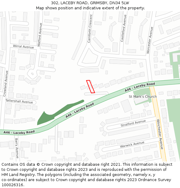 302, LACEBY ROAD, GRIMSBY, DN34 5LW: Location map and indicative extent of plot