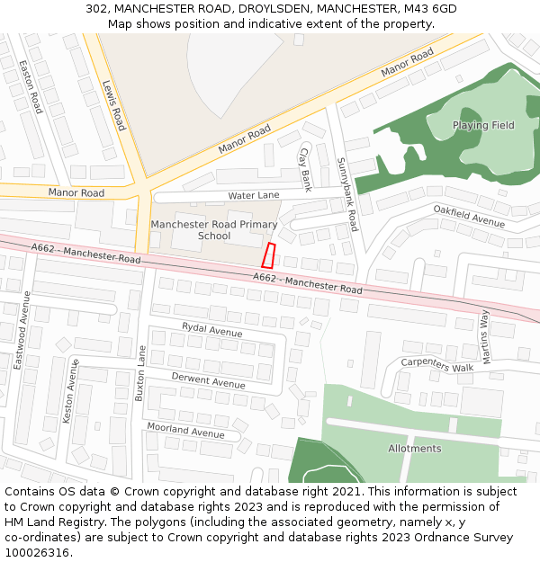 302, MANCHESTER ROAD, DROYLSDEN, MANCHESTER, M43 6GD: Location map and indicative extent of plot