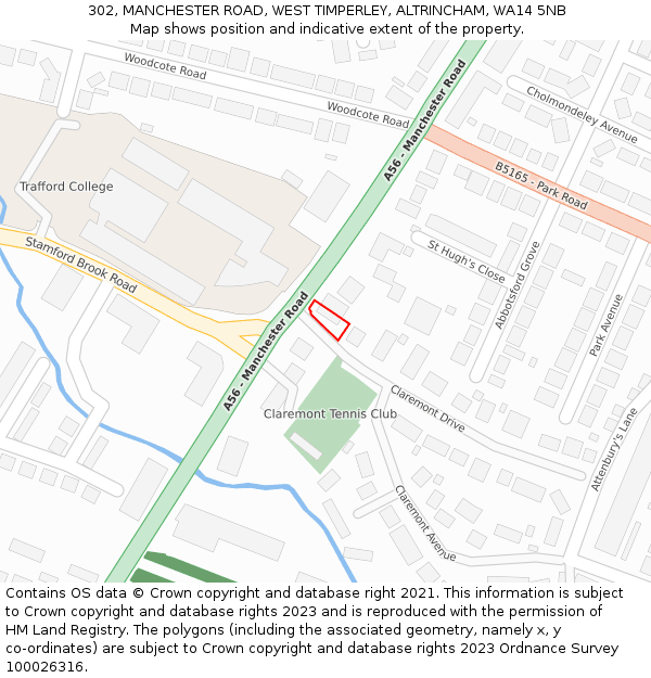 302, MANCHESTER ROAD, WEST TIMPERLEY, ALTRINCHAM, WA14 5NB: Location map and indicative extent of plot