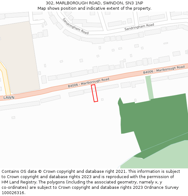 302, MARLBOROUGH ROAD, SWINDON, SN3 1NP: Location map and indicative extent of plot