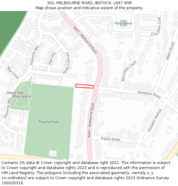 302, MELBOURNE ROAD, IBSTOCK, LE67 6NR: Location map and indicative extent of plot