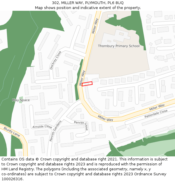 302, MILLER WAY, PLYMOUTH, PL6 8UQ: Location map and indicative extent of plot