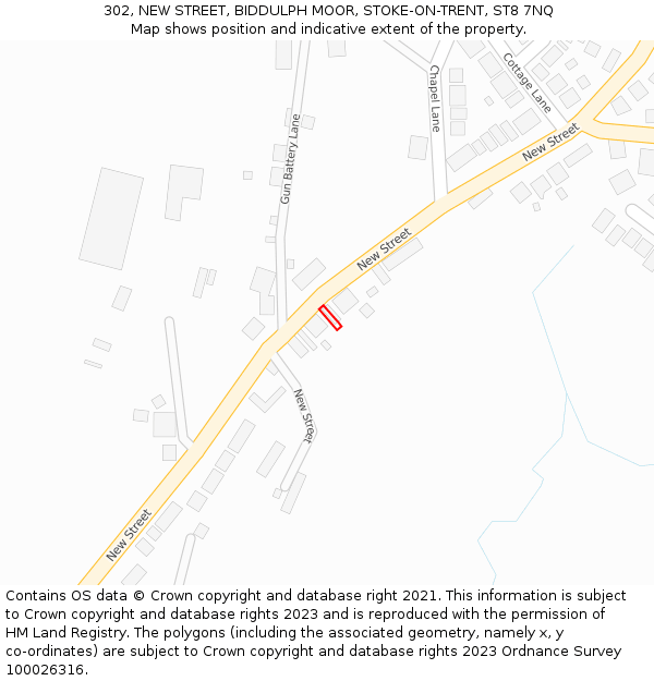 302, NEW STREET, BIDDULPH MOOR, STOKE-ON-TRENT, ST8 7NQ: Location map and indicative extent of plot