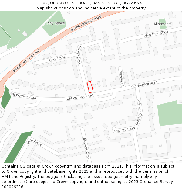 302, OLD WORTING ROAD, BASINGSTOKE, RG22 6NX: Location map and indicative extent of plot