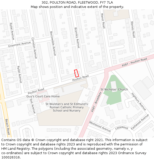 302, POULTON ROAD, FLEETWOOD, FY7 7LA: Location map and indicative extent of plot