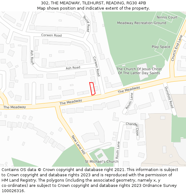 302, THE MEADWAY, TILEHURST, READING, RG30 4PB: Location map and indicative extent of plot