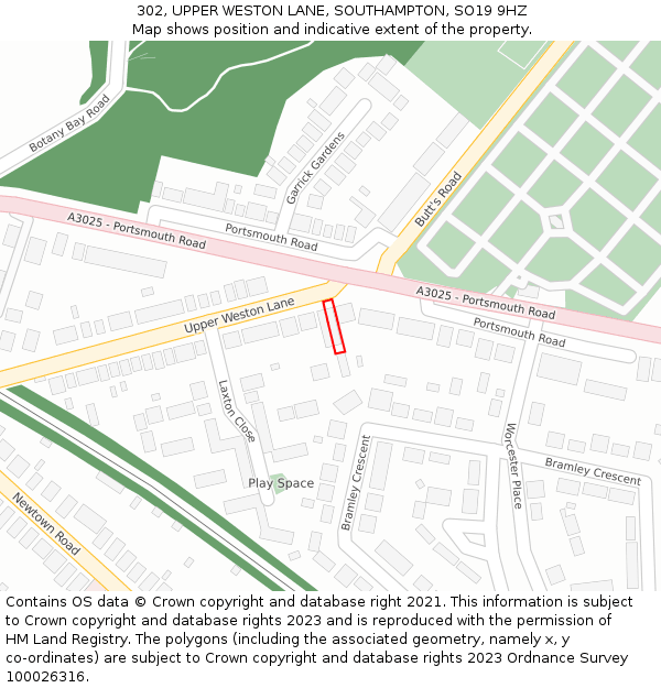 302, UPPER WESTON LANE, SOUTHAMPTON, SO19 9HZ: Location map and indicative extent of plot