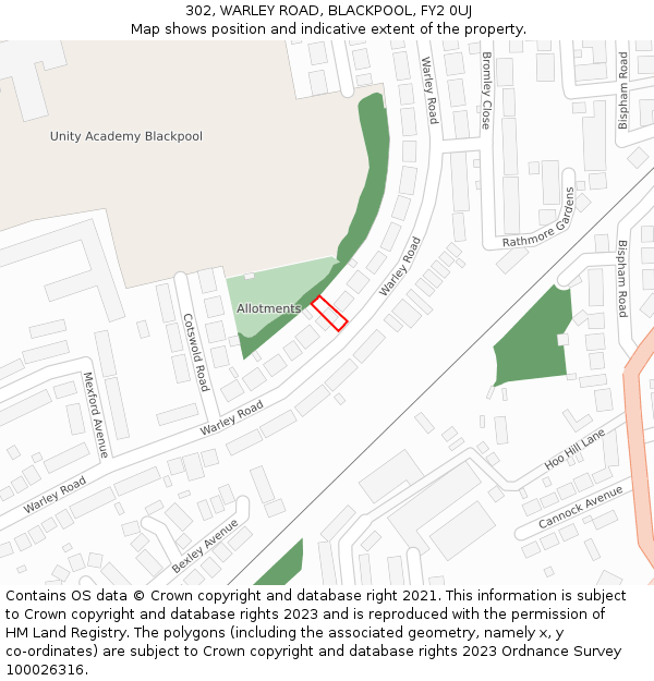 302, WARLEY ROAD, BLACKPOOL, FY2 0UJ: Location map and indicative extent of plot