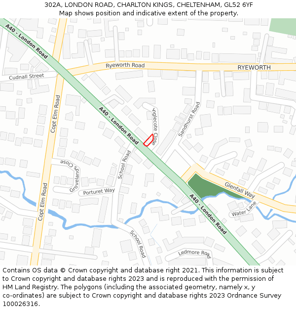 302A, LONDON ROAD, CHARLTON KINGS, CHELTENHAM, GL52 6YF: Location map and indicative extent of plot