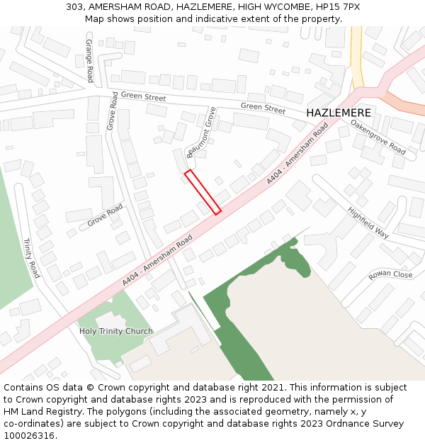 303, AMERSHAM ROAD, HAZLEMERE, HIGH WYCOMBE, HP15 7PX: Location map and indicative extent of plot