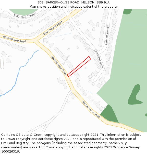 303, BARKERHOUSE ROAD, NELSON, BB9 9LR: Location map and indicative extent of plot