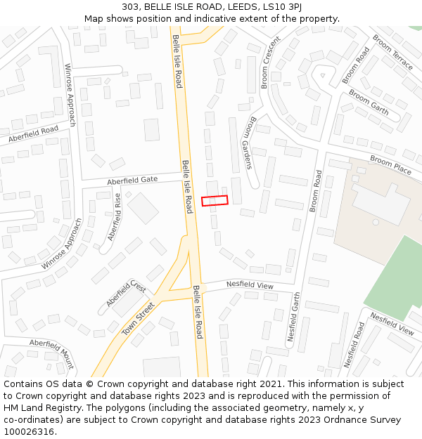 303, BELLE ISLE ROAD, LEEDS, LS10 3PJ: Location map and indicative extent of plot