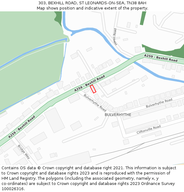 303, BEXHILL ROAD, ST LEONARDS-ON-SEA, TN38 8AH: Location map and indicative extent of plot
