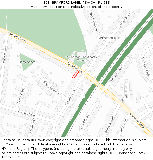 303, BRAMFORD LANE, IPSWICH, IP1 5BS: Location map and indicative extent of plot