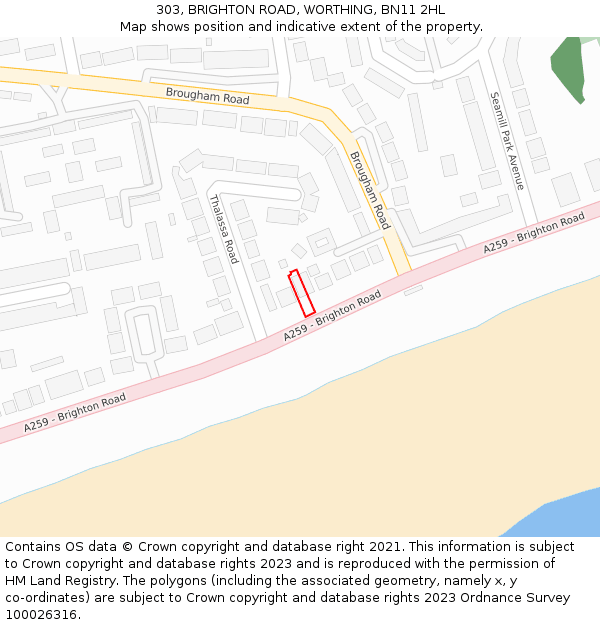 303, BRIGHTON ROAD, WORTHING, BN11 2HL: Location map and indicative extent of plot