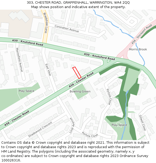 303, CHESTER ROAD, GRAPPENHALL, WARRINGTON, WA4 2QQ: Location map and indicative extent of plot