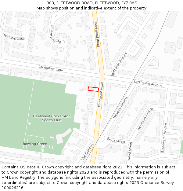 303, FLEETWOOD ROAD, FLEETWOOD, FY7 8AS: Location map and indicative extent of plot