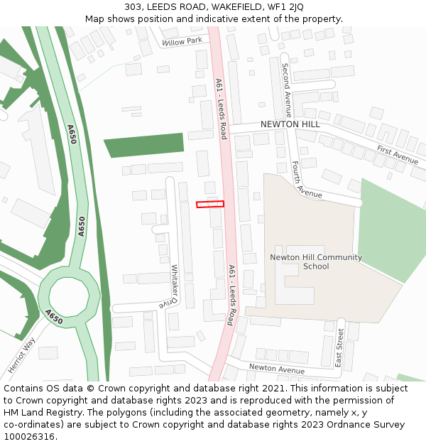 303, LEEDS ROAD, WAKEFIELD, WF1 2JQ: Location map and indicative extent of plot