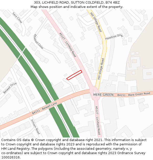 303, LICHFIELD ROAD, SUTTON COLDFIELD, B74 4BZ: Location map and indicative extent of plot