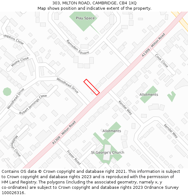 303, MILTON ROAD, CAMBRIDGE, CB4 1XQ: Location map and indicative extent of plot