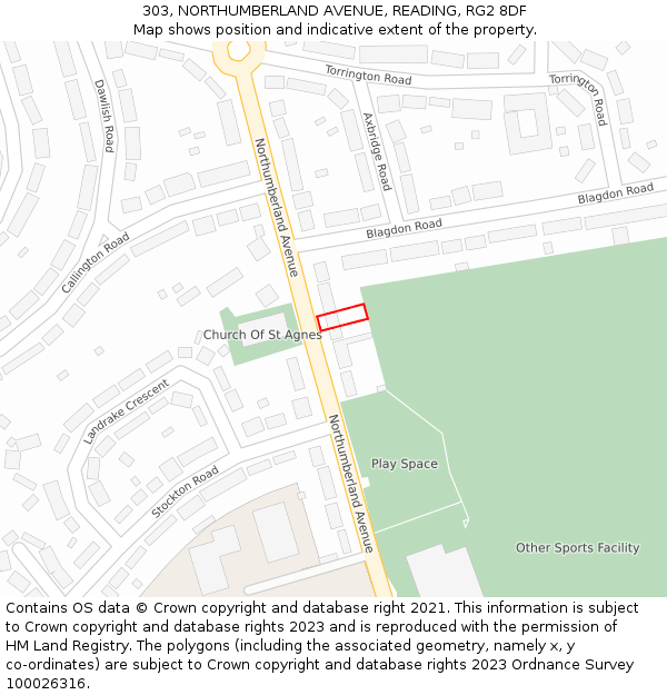 303, NORTHUMBERLAND AVENUE, READING, RG2 8DF: Location map and indicative extent of plot