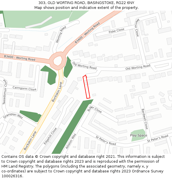 303, OLD WORTING ROAD, BASINGSTOKE, RG22 6NY: Location map and indicative extent of plot