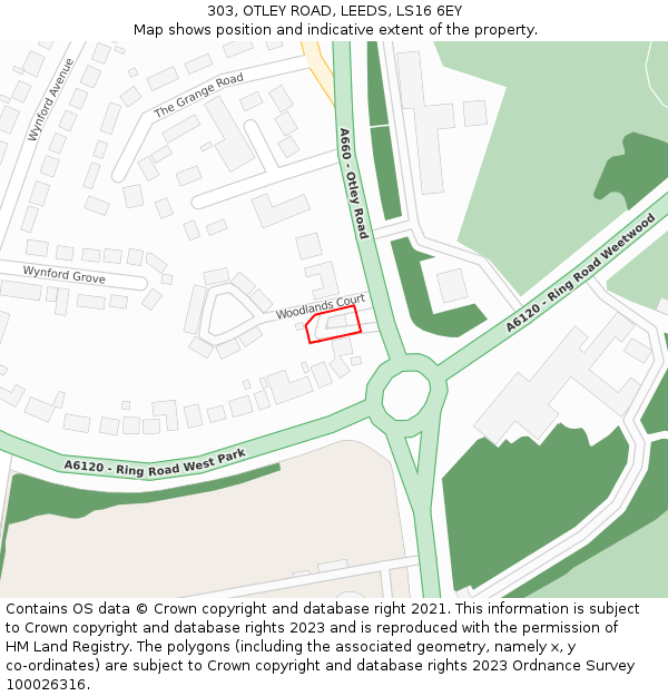 303, OTLEY ROAD, LEEDS, LS16 6EY: Location map and indicative extent of plot