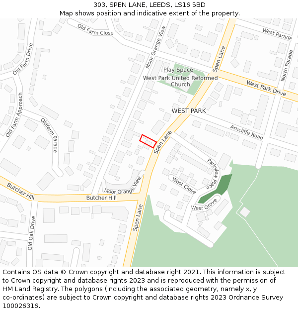 303, SPEN LANE, LEEDS, LS16 5BD: Location map and indicative extent of plot