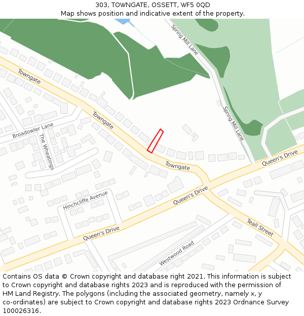 303, TOWNGATE, OSSETT, WF5 0QD: Location map and indicative extent of plot