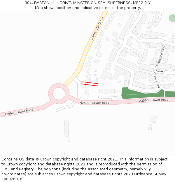 304, BARTON HILL DRIVE, MINSTER ON SEA, SHEERNESS, ME12 3LY: Location map and indicative extent of plot
