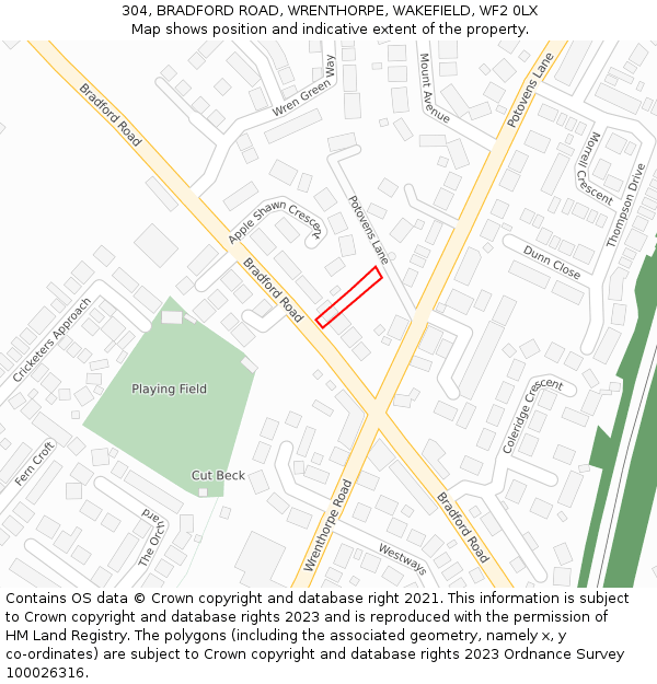 304, BRADFORD ROAD, WRENTHORPE, WAKEFIELD, WF2 0LX: Location map and indicative extent of plot
