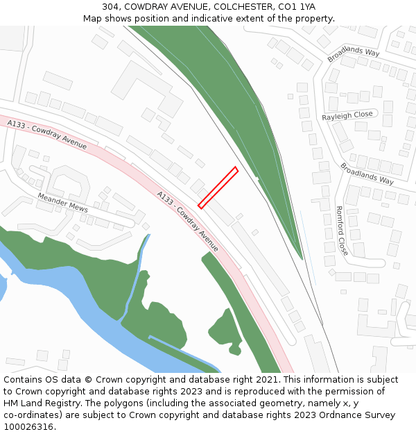 304, COWDRAY AVENUE, COLCHESTER, CO1 1YA: Location map and indicative extent of plot