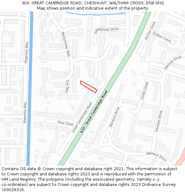 304, GREAT CAMBRIDGE ROAD, CHESHUNT, WALTHAM CROSS, EN8 0NQ: Location map and indicative extent of plot