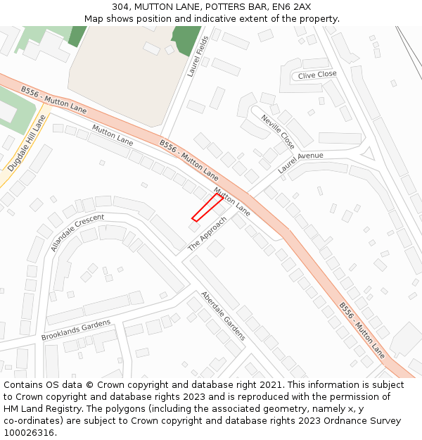 304, MUTTON LANE, POTTERS BAR, EN6 2AX: Location map and indicative extent of plot