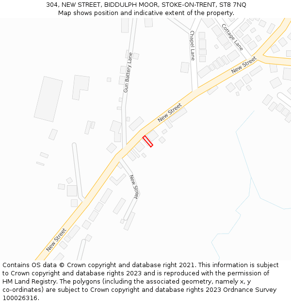 304, NEW STREET, BIDDULPH MOOR, STOKE-ON-TRENT, ST8 7NQ: Location map and indicative extent of plot