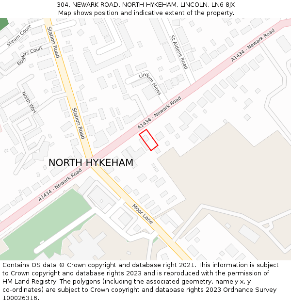 304, NEWARK ROAD, NORTH HYKEHAM, LINCOLN, LN6 8JX: Location map and indicative extent of plot